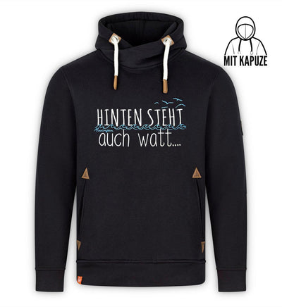 Hinten steht Auch Watt (Stick) · Unisex Bio Schalkragen Hoodie-Unisex Bio Schalkragen Hoodie-black-beauty-S-Mooinzen