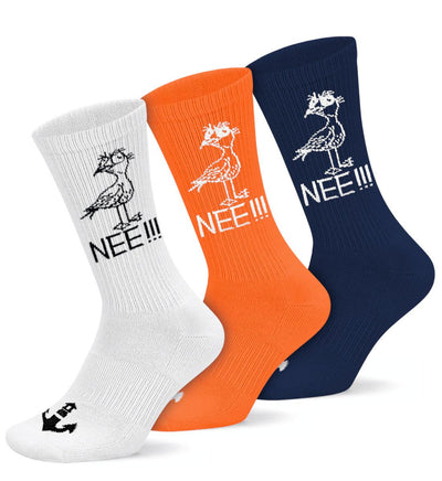 Möwe Nee · Unisex Bio Crew Socken (3er Pack)-Unisex Bio Crew Socken (3er Pack)-white/navy/orange-36-41-Mooinzen