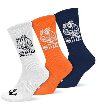 Nölpferd · Unisex Bio Crew Socken (3er Pack)-Unisex Bio Crew Socken (3er Pack)-white/navy/orange-36-41-Mooinzen